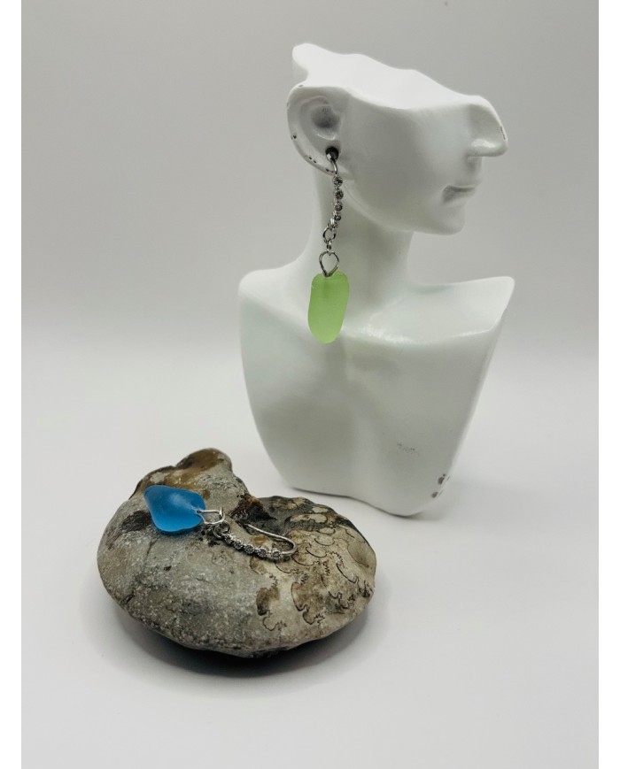 PENDIENTES ARTESANOS  DE CRISTAL MARINO