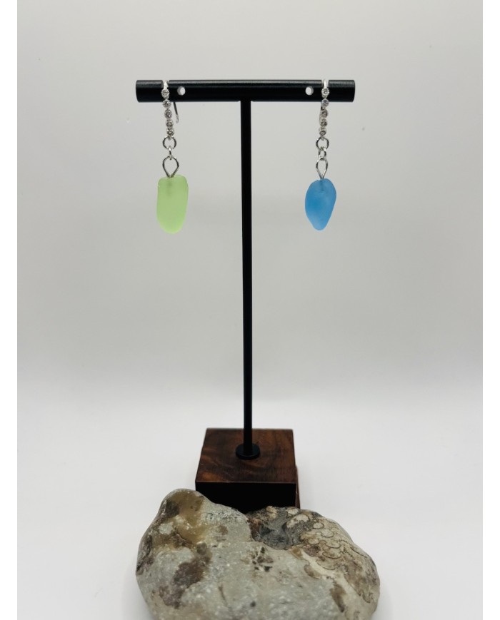 PENDIENTES ARTESANOS  DE CRISTAL MARINO