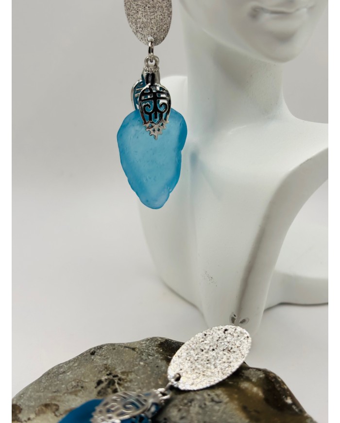 PENDIENTES ARTESANOS DE CRISTAL MARINO