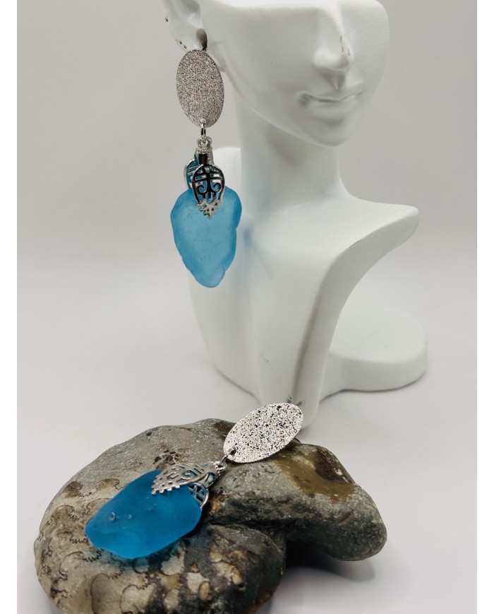 PENDIENTES ARTESANOS DE CRISTAL MARINO