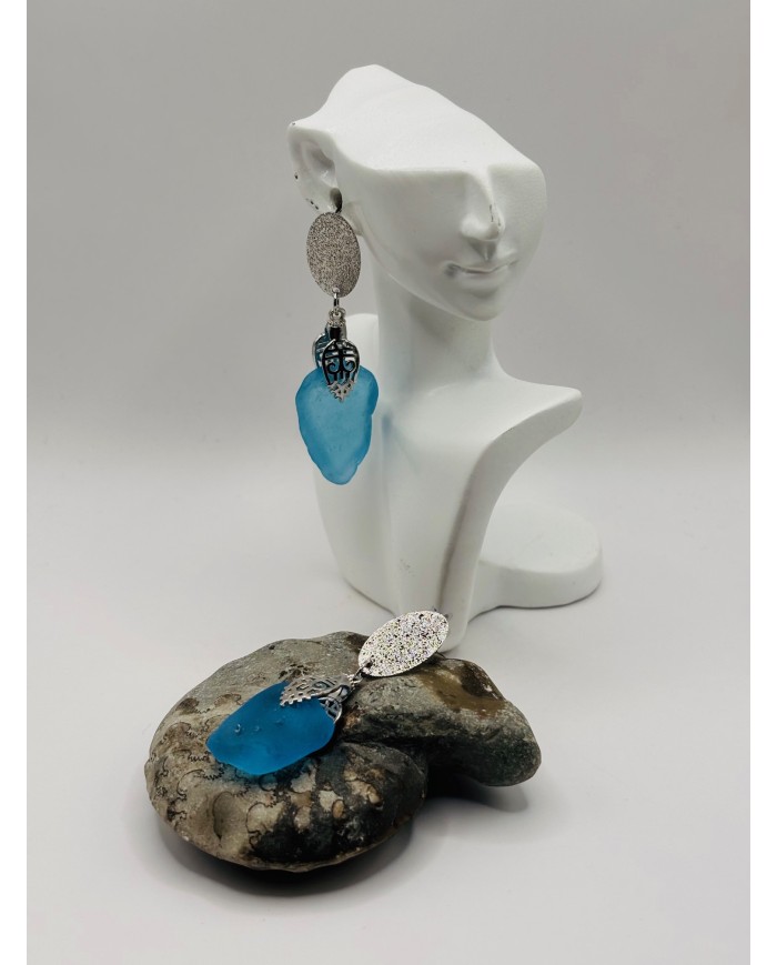 PENDIENTES ARTESANOS DE CRISTAL MARINO