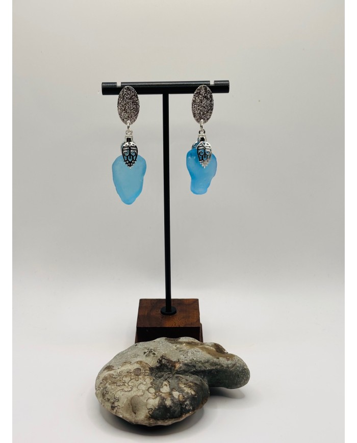 PENDIENTES ARTESANOS DE CRISTAL MARINO