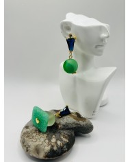 PENDIENTES ARTESANOS DE CRISTAL MARINO CON CANICA