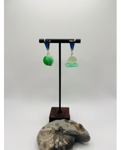 PENDIENTES ARTESANOS DE CRISTAL MARINO CON CANICA