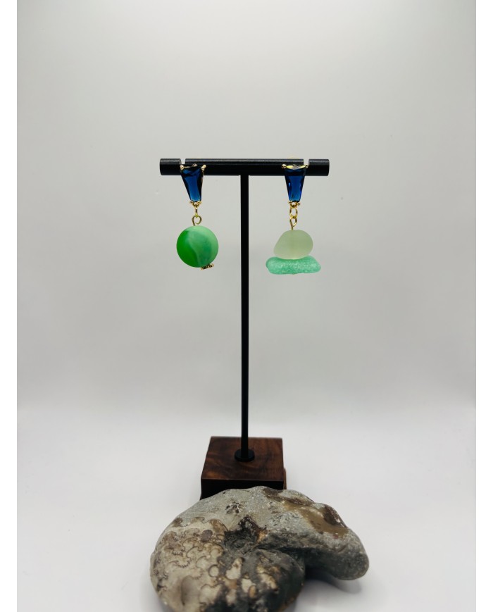 PENDIENTES ARTESANOS DE CRISTAL MARINO CON CANICA