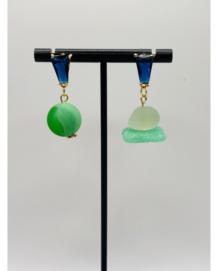 PENDIENTES ARTESANOS DE CRISTAL MARINO CON CANICA