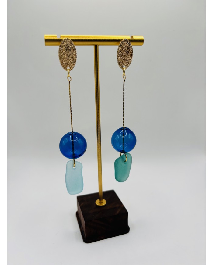 PENDIENTES ARTESANOS DE CRISTAL MARINO