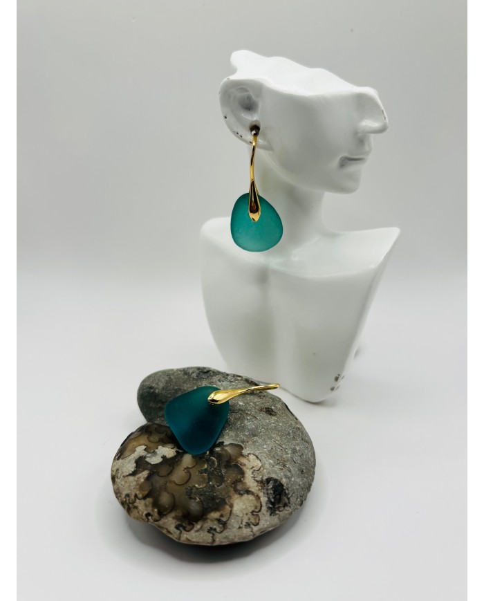 PENDIENTES ARTESANOS DE  CRISTAL MARINO O
