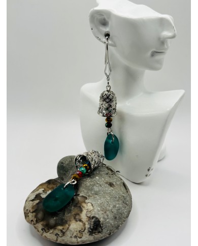 PENDIENTES ARTESANOS DE CRISTAL MARINO