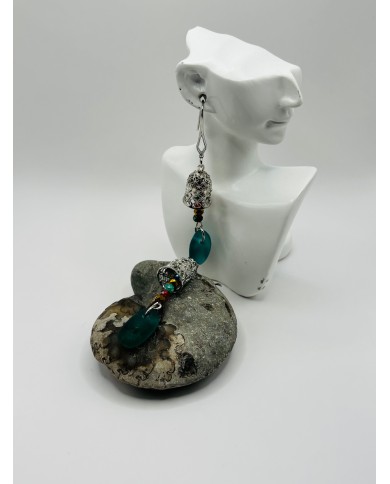 PENDIENTES ARTESANOS DE CRISTAL MARINO