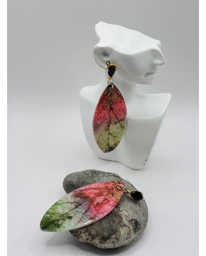 PENDIENTES ARTESANOS DE HOJA NATURAL ESQUELETIZADA