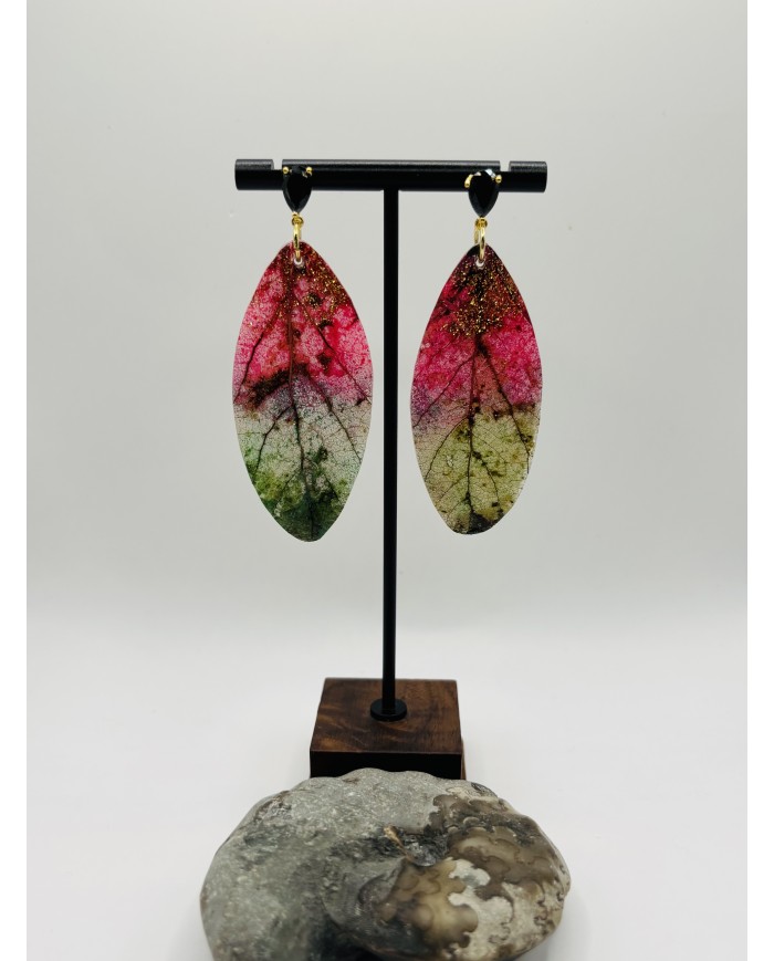 PENDIENTES ARTESANOS DE HOJA NATURAL ESQUELETIZADA