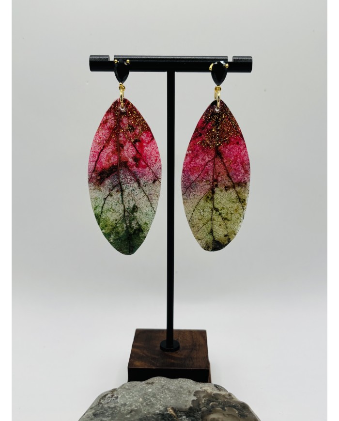PENDIENTES ARTESANOS DE HOJA NATURAL ESQUELETIZADA