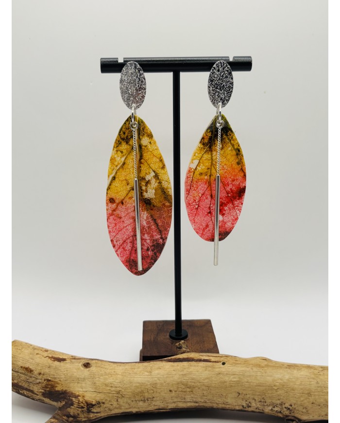 PENDIENTES ARTESANOS DE HOJA NATURAL ESQUELETIZADA