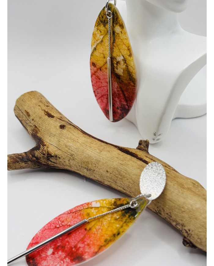 PENDIENTES ARTESANOS DE HOJA NATURAL ESQUELETIZADA