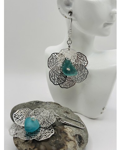 PENDIENTES ARTESANOS DE CRISTAL MARINO