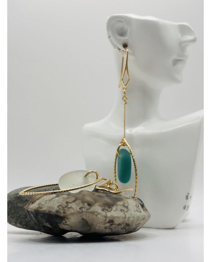 PENDIENTES ARTESANOS DE CRISTAL MARINO
