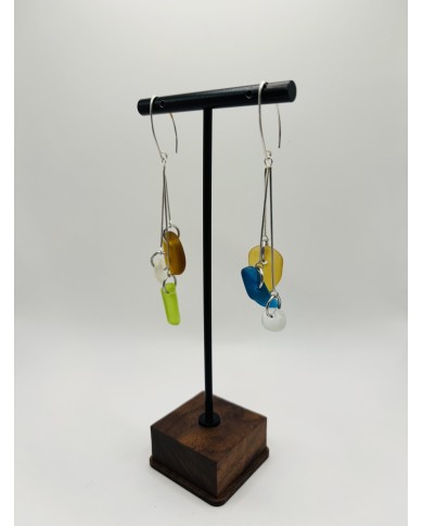 PENDIENTES ARTESANOS DE CRISTAL MARINO EDICÓN PLATA