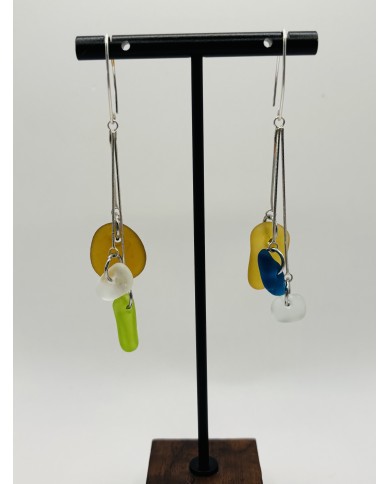PENDIENTES ARTESANOS DE CRISTAL MARINO EDICÓN PLATA
