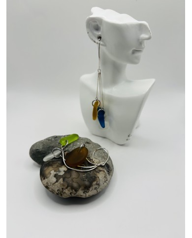 PENDIENTES ARTESANOS DE CRISTAL MARINO EDICÓN PLATA