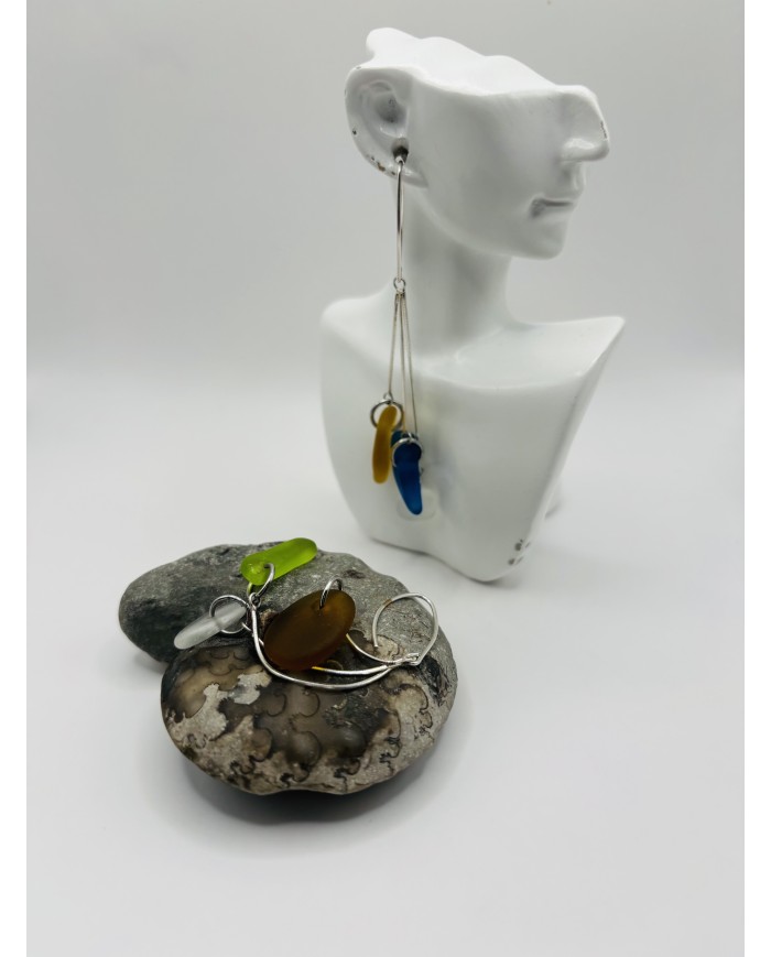 PENDIENTES ARTESANOS DE CRISTAL MARINO EDICÓN PLATA