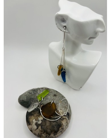 PENDIENTES ARTESANOS DE CRISTAL MARINO EDICÓN PLATA