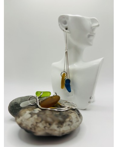 PENDIENTES ARTESANOS DE CRISTAL MARINO EDICÓN PLATA