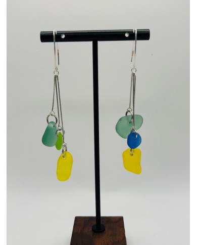 PENDIENTES ARTESANOS DE CRISTAL MARINO EDICIÓN PLATA