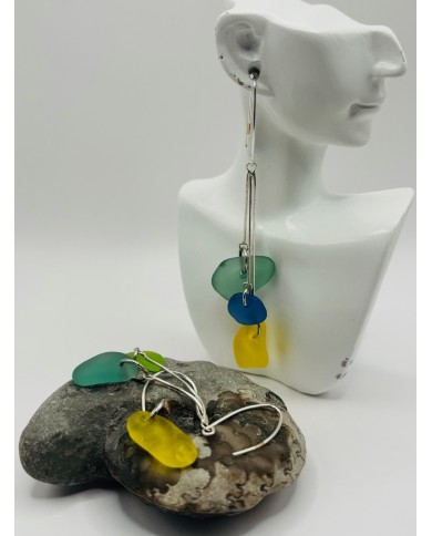 PENDIENTES ARTESANOS DE CRISTAL MARINO EDICIÓN PLATA