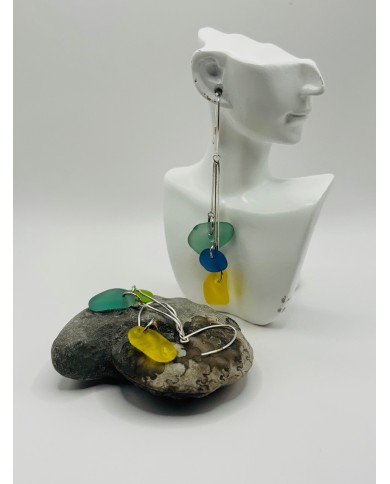 PENDIENTES ARTESANOS DE CRISTAL MARINO EDICIÓN PLATA