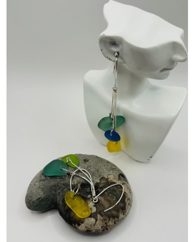 PENDIENTES ARTESANOS DE CRISTAL MARINO EDICIÓN PLATA