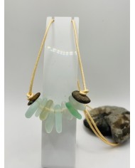 COLLAR ARTESANO DE CRISTAL MARINO  Y CUERO