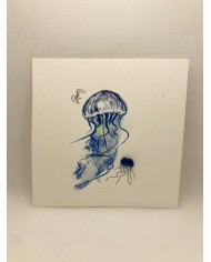 Ilustración pintada a mano con acuarelas y hoja natural esqueletizada