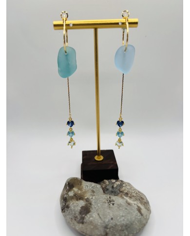 PENDIENTES ARTESANOS  DE CRISTAL MARINO O LÁGRIMAS DE SIRENA