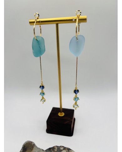 PENDIENTES ARTESANOS  DE CRISTAL MARINO O LÁGRIMAS DE SIRENA