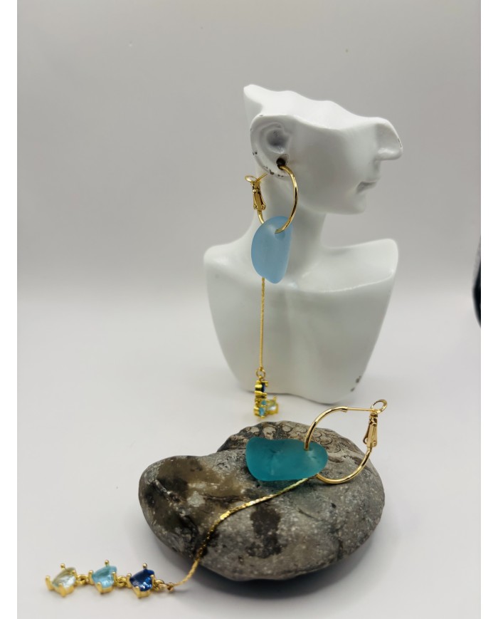PENDIENTES ARTESANOS  DE CRISTAL MARINO O LÁGRIMAS DE SIRENA