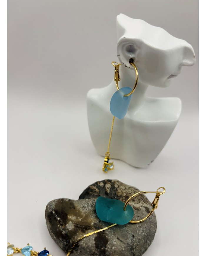 PENDIENTES ARTESANOS  DE CRISTAL MARINO O LÁGRIMAS DE SIRENA