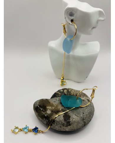 PENDIENTES ARTESANOS  DE CRISTAL MARINO O LÁGRIMAS DE SIRENA