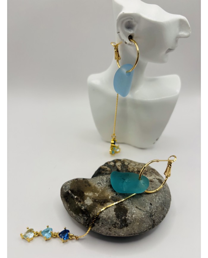 PENDIENTES ARTESANOS  DE CRISTAL MARINO O LÁGRIMAS DE SIRENA