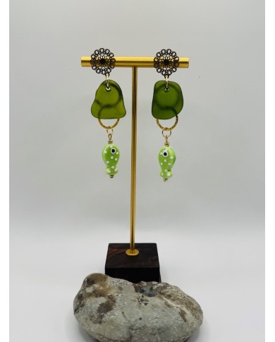 PENDIENTES ARTESANOS DE CRISTAL MARINO