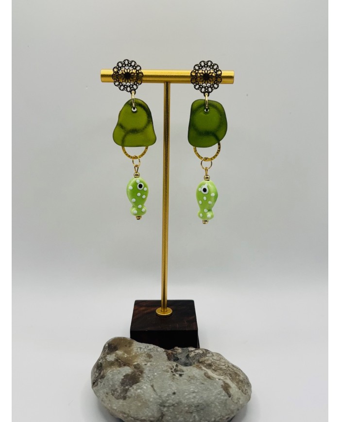 PENDIENTES ARTESANOS DE CRISTAL MARINO