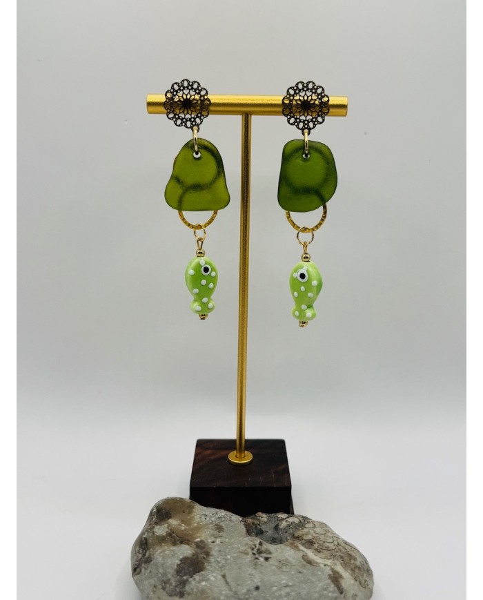 PENDIENTES ARTESANOS DE CRISTAL MARINO