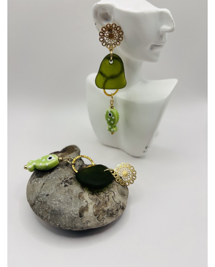 PENDIENTES ARTESANOS DE CRISTAL MARINO