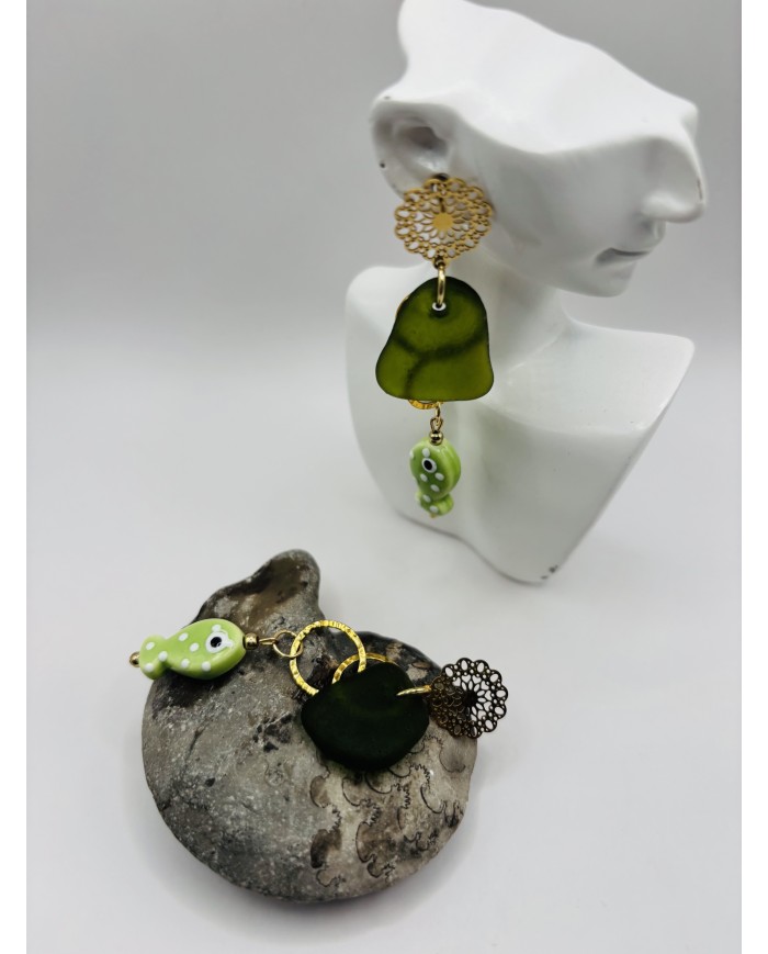 PENDIENTES ARTESANOS DE CRISTAL MARINO