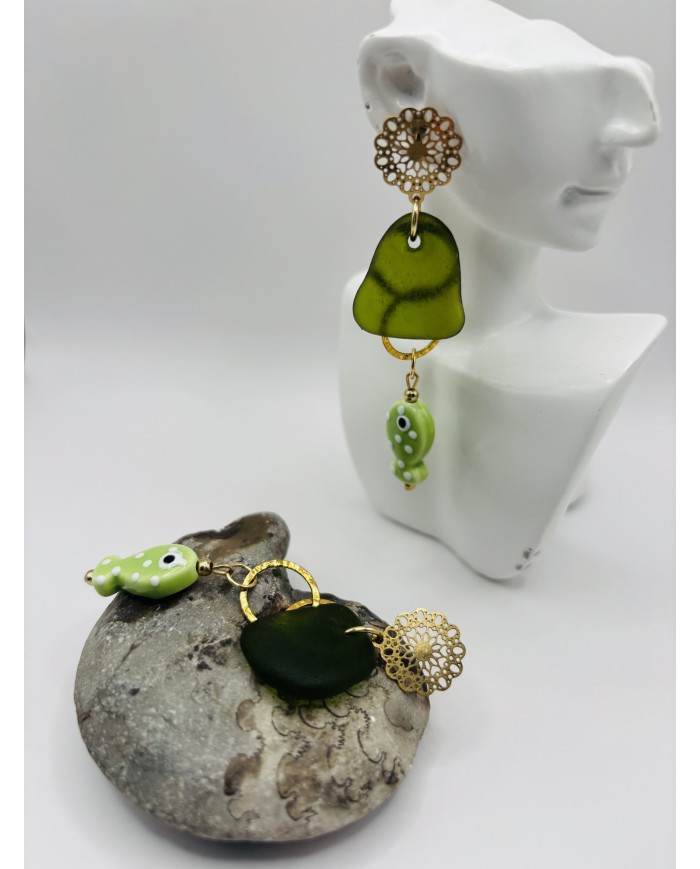 PENDIENTES ARTESANOS DE CRISTAL MARINO