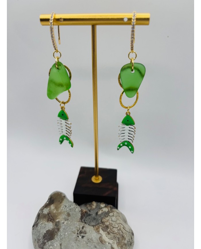 PENDIENTES ARTESANOS DE CRISTAL MARINO