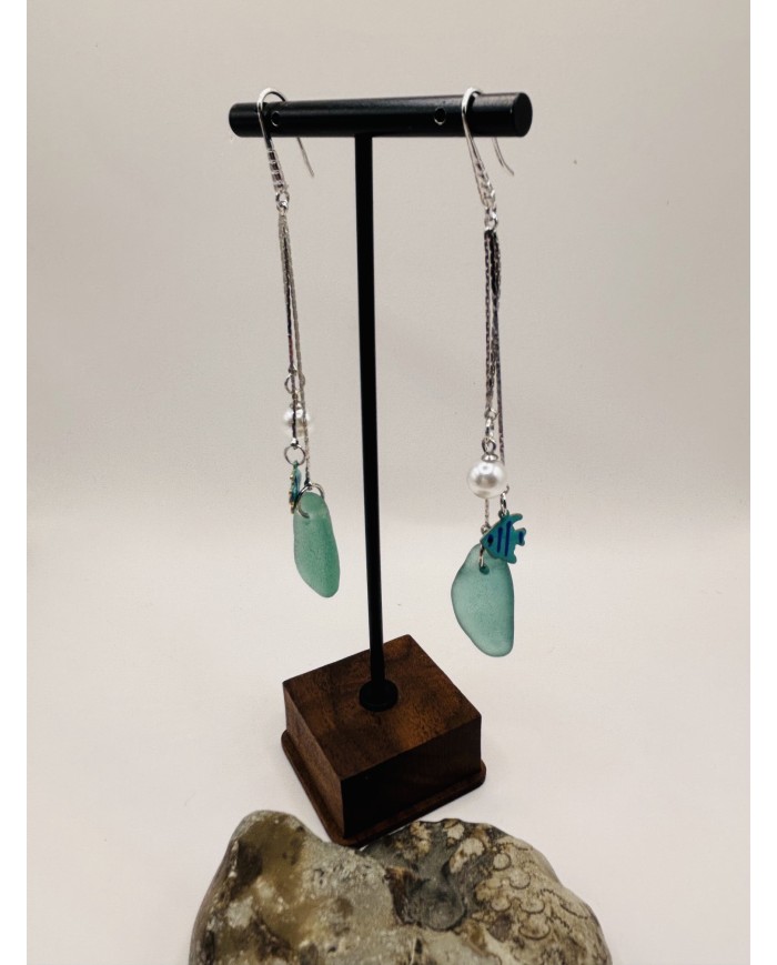 PENDIENTES ARTESANOS DE CRISTAL MARINO