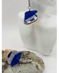 PENDIENTES ARTESANOS DE CRISTAL MARINO Y AZULEJO