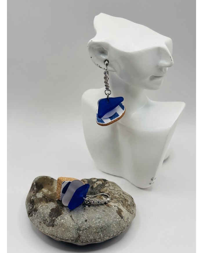 PENDIENTES ARTESANOS DE CRISTAL MARINO Y AZULEJO