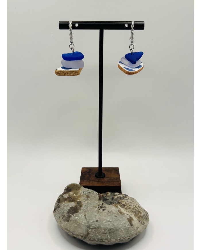 PENDIENTES ARTESANOS DE CRISTAL MARINO Y AZULEJO